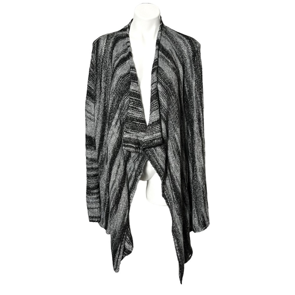 ana Striped Drape Front Cardigan Size 2X Gray/Black